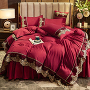 Luxury Red Lace Duvet Cover Set with Pillowcases for Bedroom or Guest Room