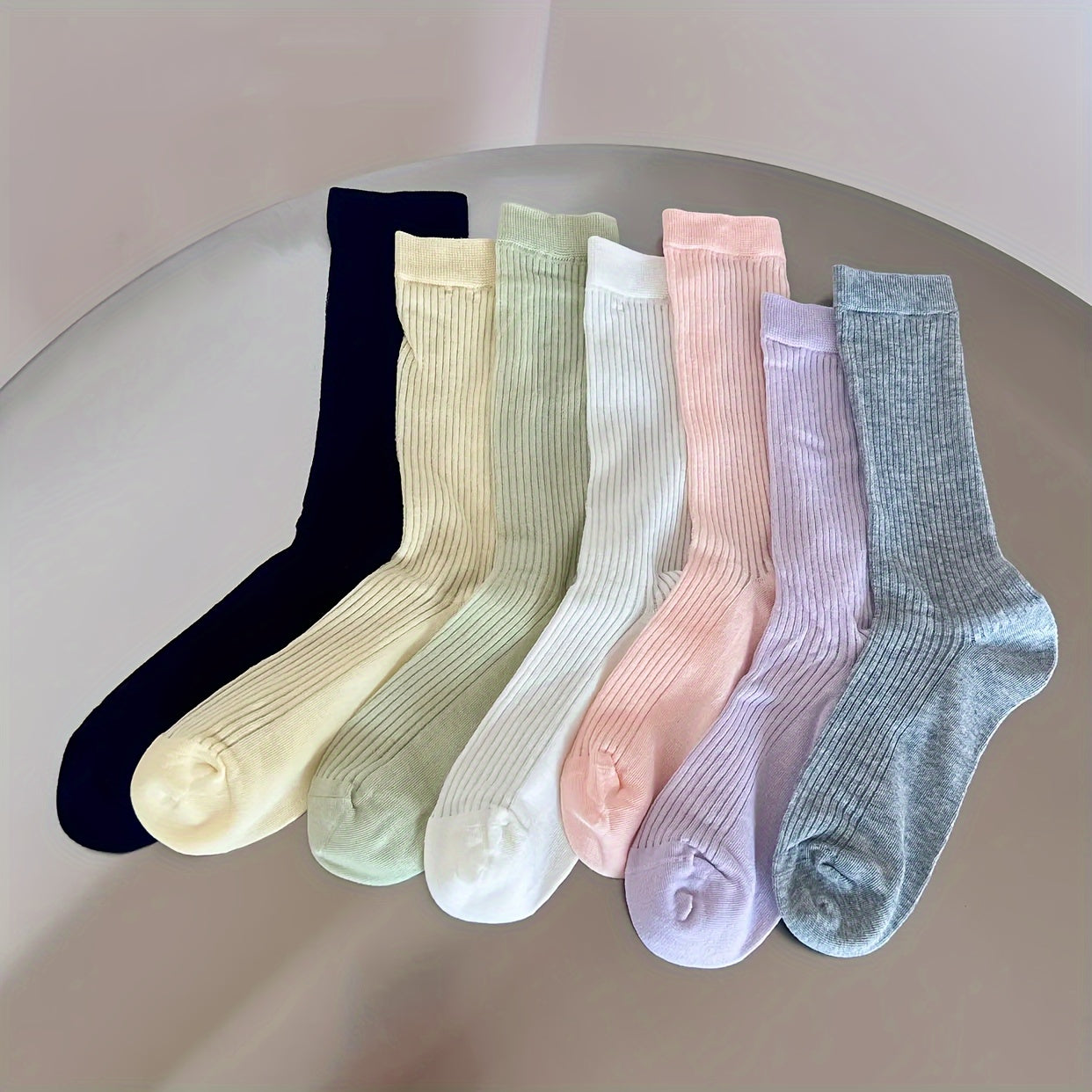 Women's Breathable Hollow Out Mid Tube Socks 4 Pairs Knit Stripes