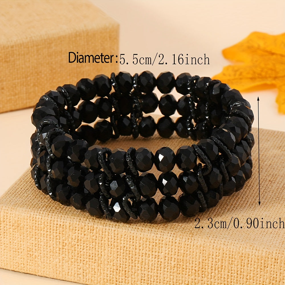 Women’s Black Beaded Boho Stretch Bracelet Aluminum Alloy Crystal Jewelry