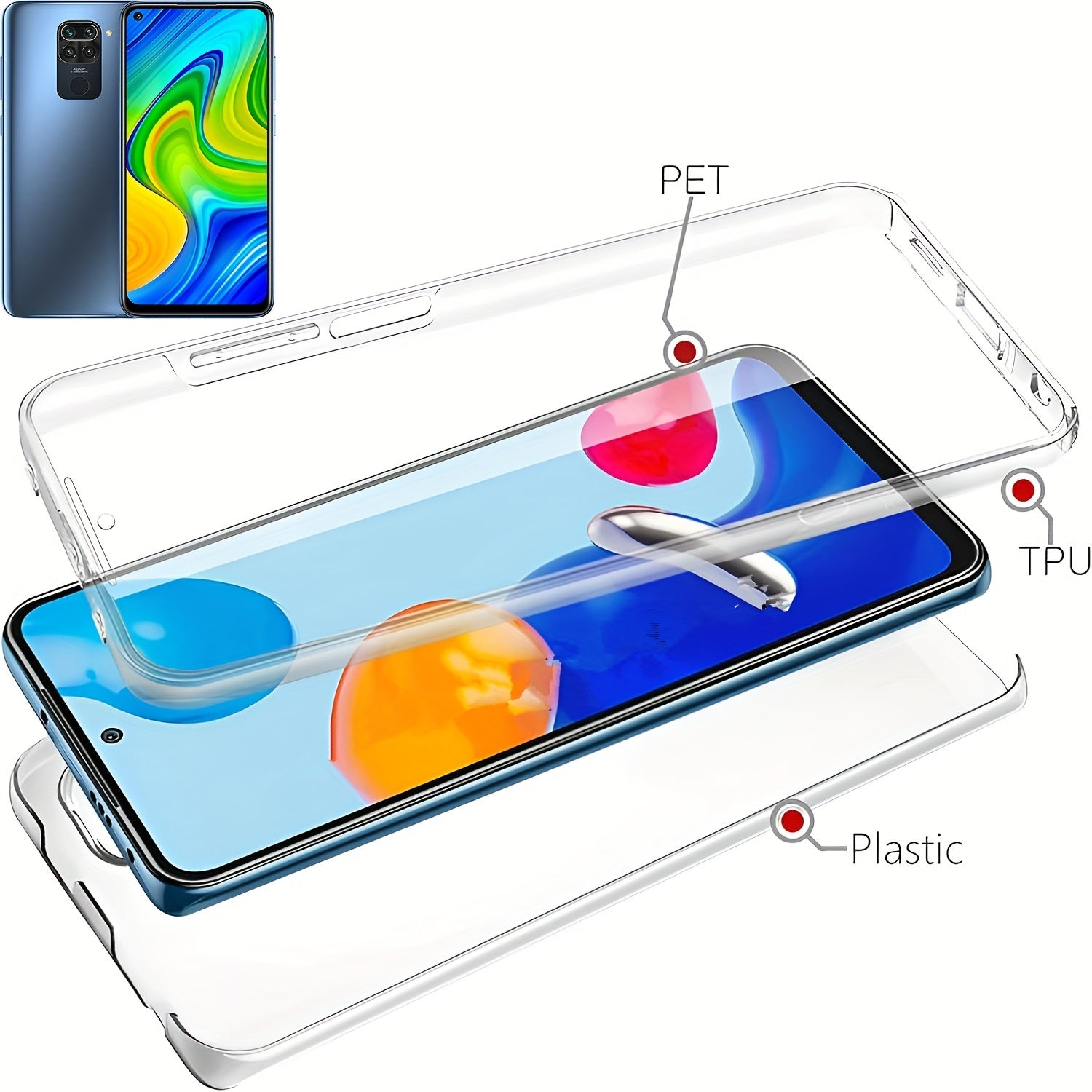 360 Full Body Phone Case for Xiaomi Models with Double Transparent Cover and Screen Protector