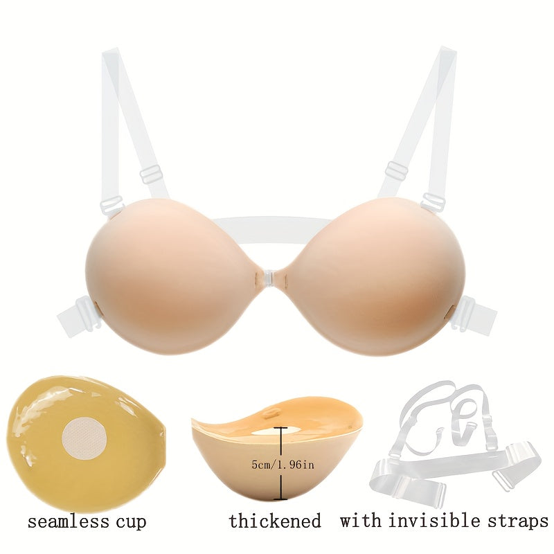 Women's Silicone Adhesive Bra Seamless Push-Up Lift Opaque Knit Fabric
