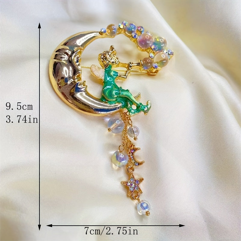 Vintage Elf Fairy Brooch with Dazzling Tassel Enamel Pin for Women