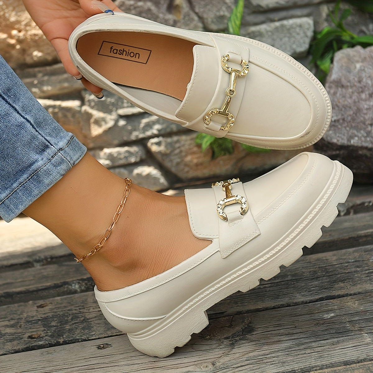 Women Golden Metallic Loafers Slip-On Round Toe Casual Formal Shoes