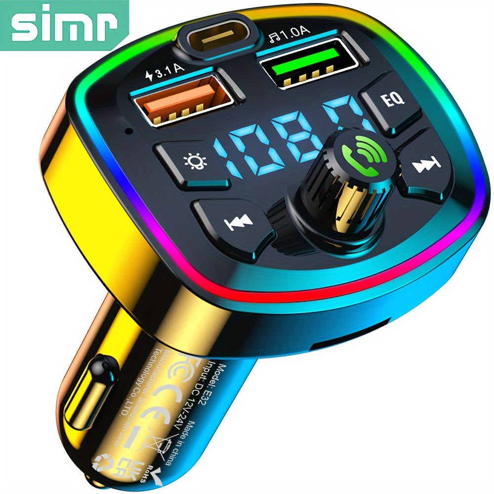 Wireless Car Charger with FM Transmitter, Fast USB & Type-C Charging