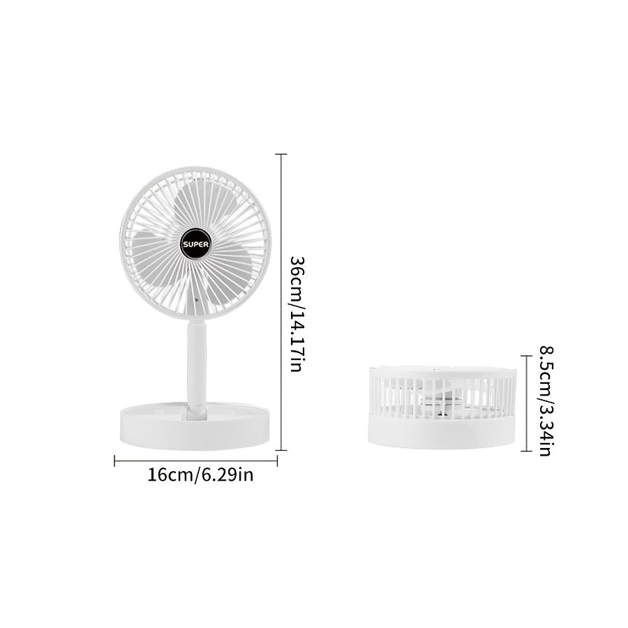 Portativ Qiyshayuvchi Ventilyator - Qulay va Ko'p Maqsadli, USB orqali Zaryadlanadigan, Stol va Tashqi Foydalanish uchun, Oq Rang, Ichki Lityum Batareya va Quvvat Kabeli bilan Birga Keltirilgan