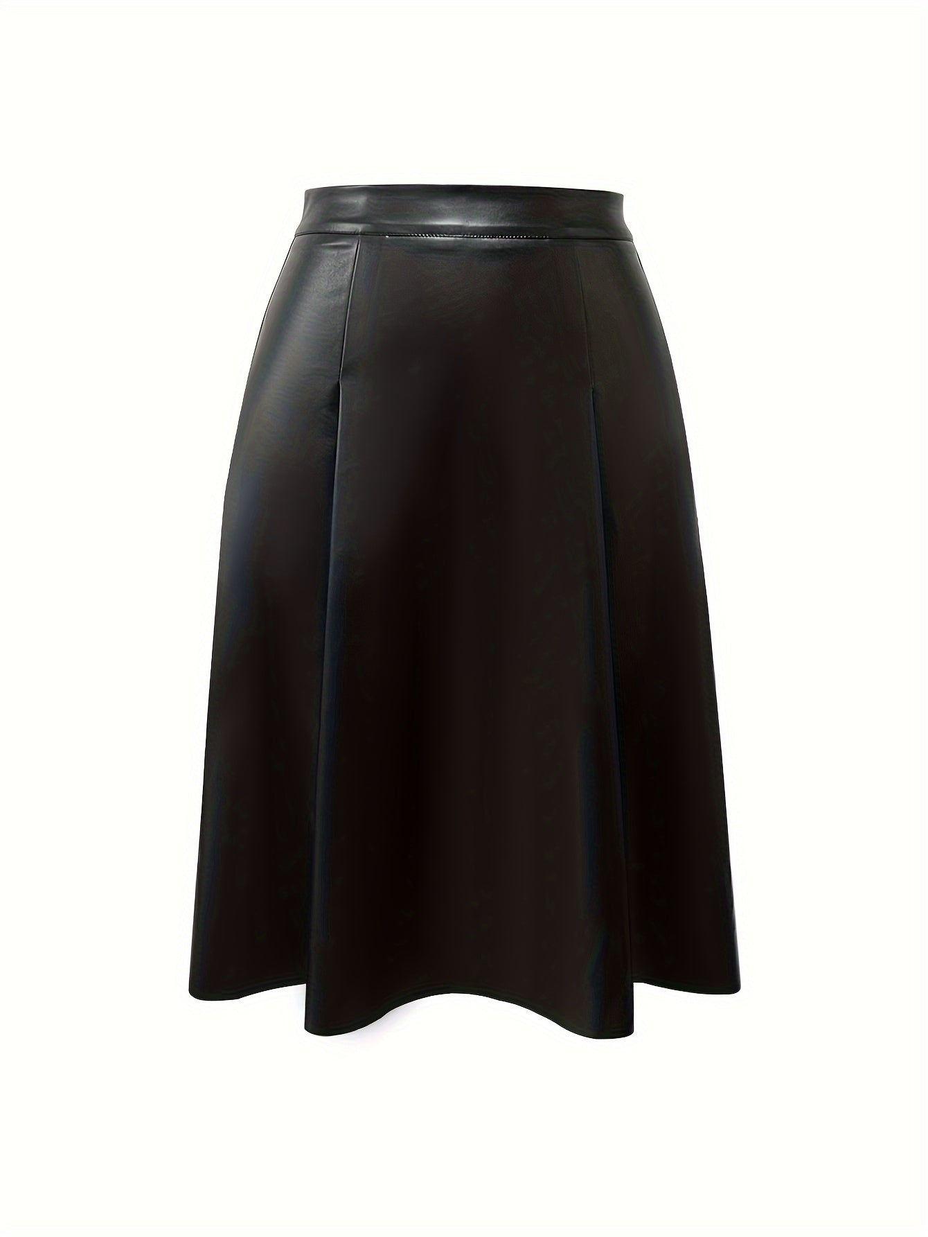 Women’s Black High-Waist PU Leather Flared Midi Skirt for Fall Winter