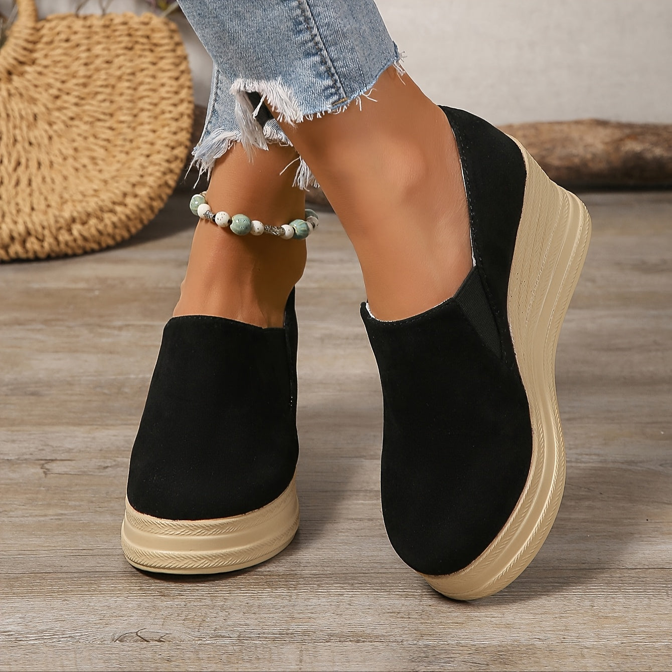 Women's Wedge Platform Flats Faux Straw Rope Sole Fashion Shoes