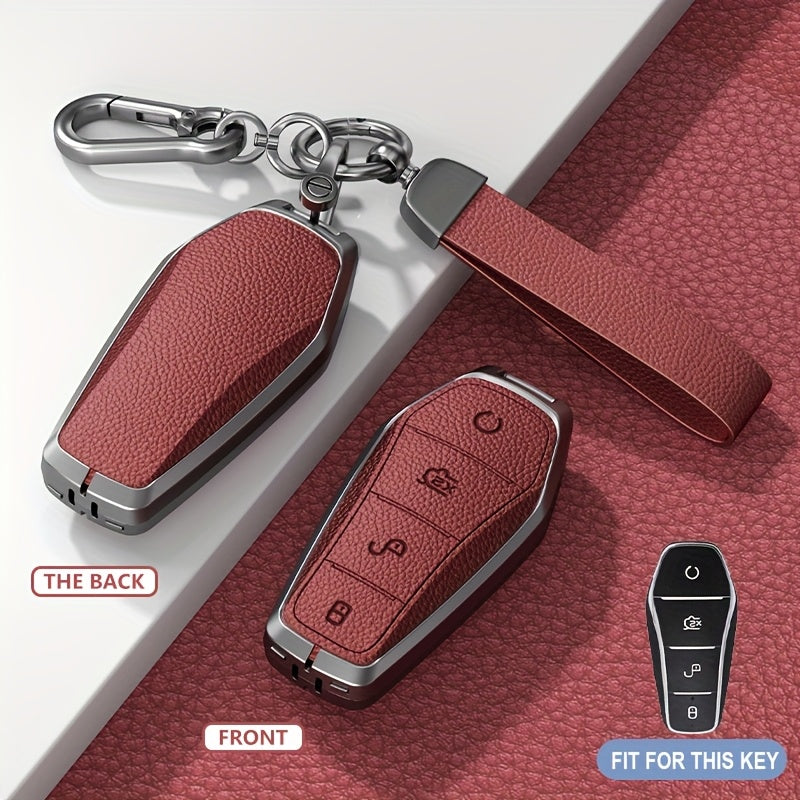 Alloy Car Key Cover Brown Protective Keychain for Remote Key Fob