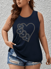 Plus Size Women's Heart Print Tank Top Off-Shoulder Breathable Stretchy Summer Casual