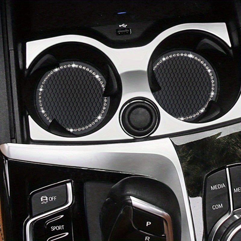 2pcs Car Coasters Creative Honeycomb Diamond Rhinestone Non-Slip Storage Pads