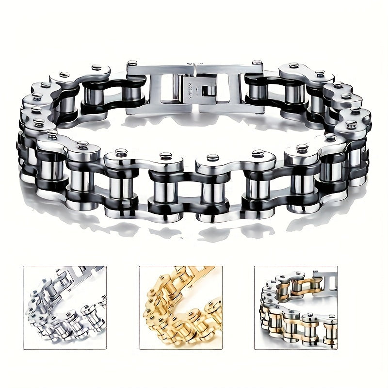 "Мужской панк-хип-хоп браслет из нержавеющей стали в виде мотоциклетной цепи - креативные украшения для стильных ПК"