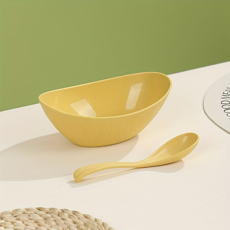 Juego de 2 cuencos de trigo plateados con cuchara, reutilizables, irrompibles, ligeros, utensilios de cocina para ensaladas, postres y pasta