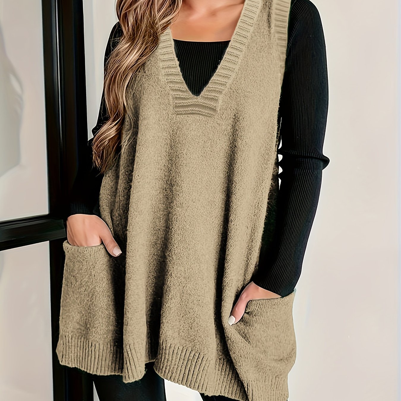 Plus Size Women Knit Sweater Vest Casual V Neck Sleeveless Fall Winter