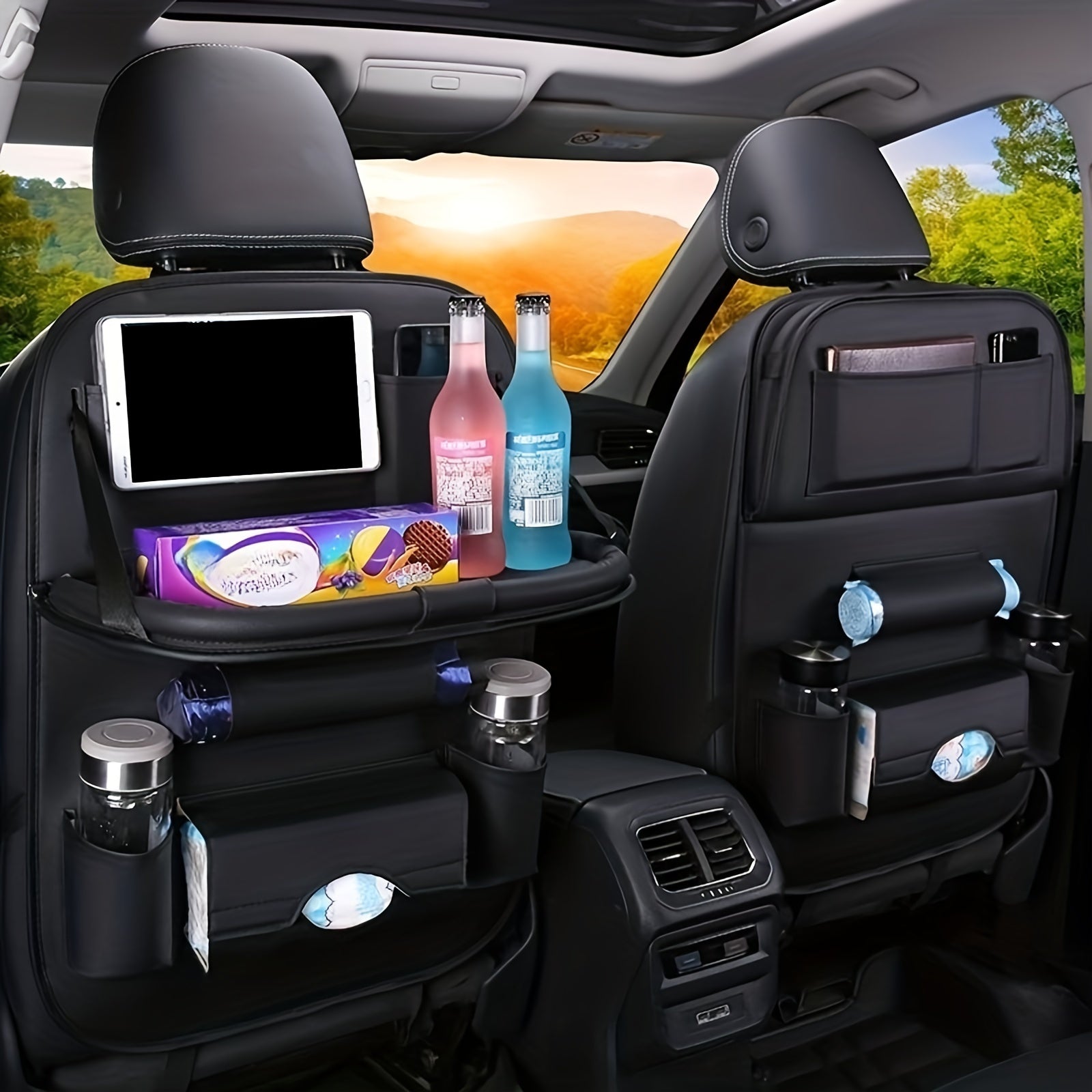 1 шт. Универсальный органайзер для заднего сиденья автомобиля из кожаного материала для улучшения хранения, максимизации пространства и поддержания чистоты в интерьере автомобиля. Легкий в установке, прочный мешок.
