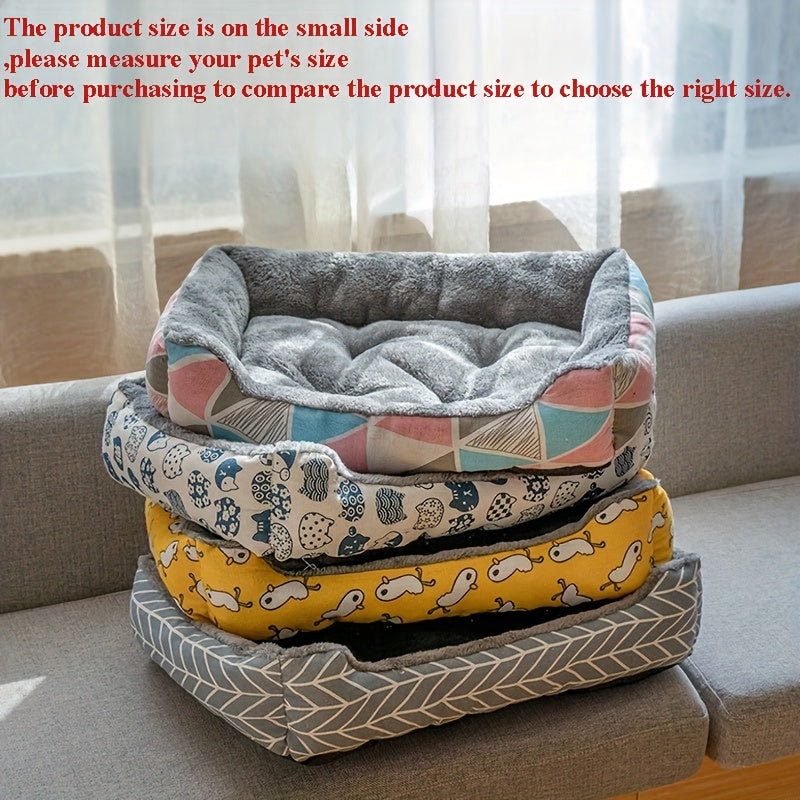 Rectangle Pet Bed for Small Dogs Blue Cartoon Design Soft Polyester Fiber Fill