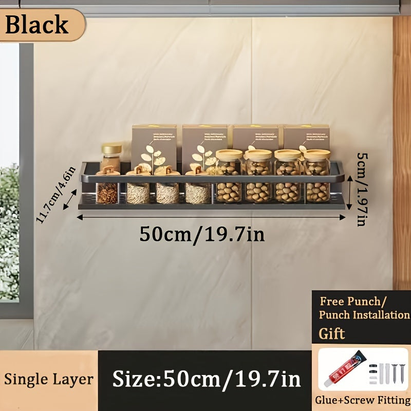 Estante de almacenamiento para especias de montaje en pared, estante para cocina y baño sin perforaciones