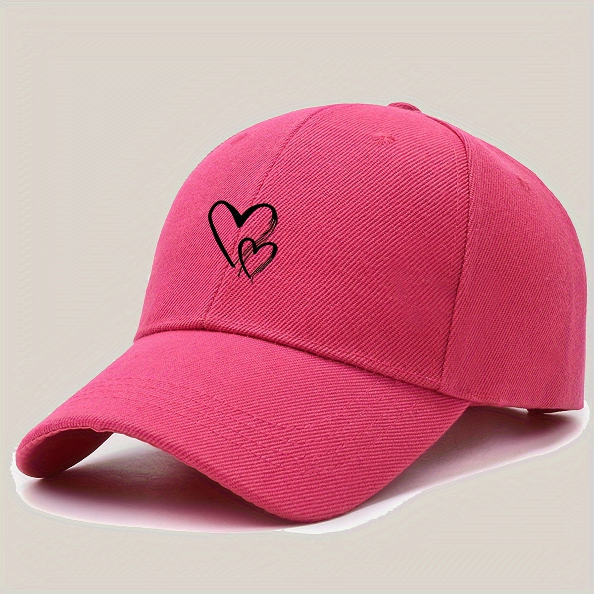 Women's Black Adjustable Baseball Cap with Love Heart Print Breathable Polyester Sun Hat