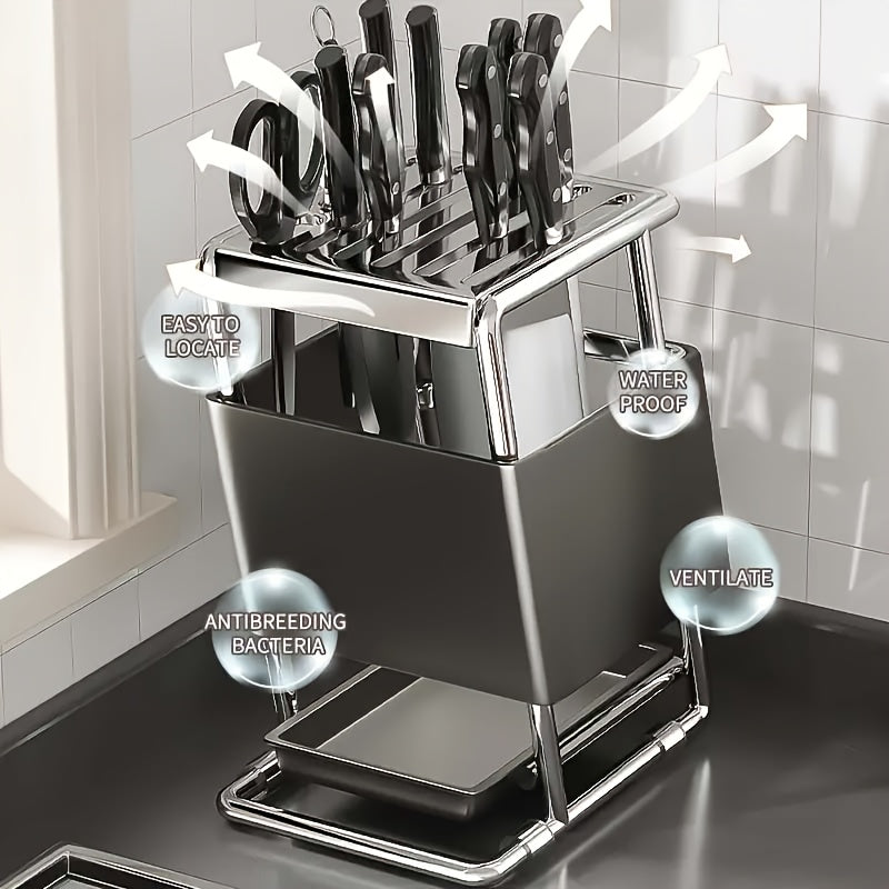 Stainless Steel Knife Block with Water-Draining System and Ventilated Rack