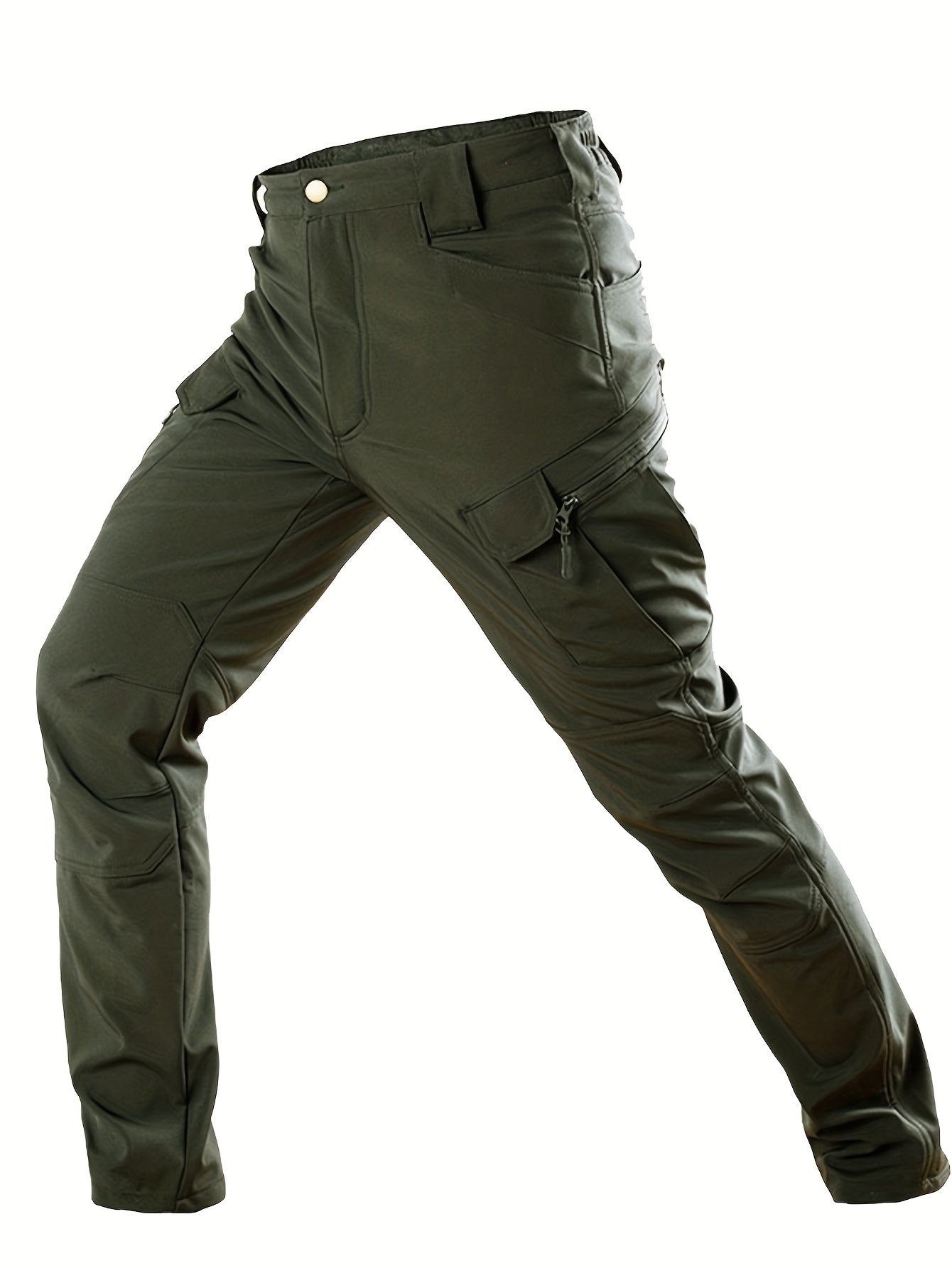 Pantalones tácticos con forro de felpa para hombres, a prueba de viento, de corte holgado, de tela suave, color verde oliva, poliéster y spandex