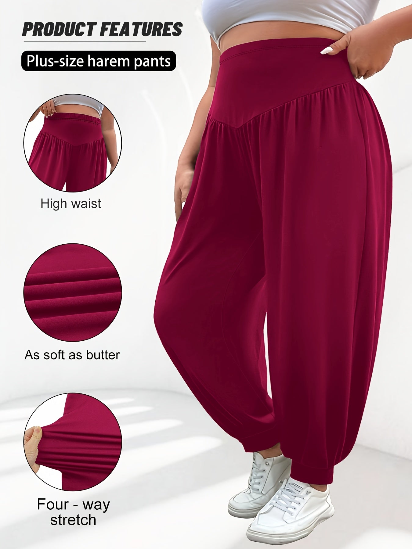 Plus Size High-Waisted Lantern Pants Solid Color Spring Summer