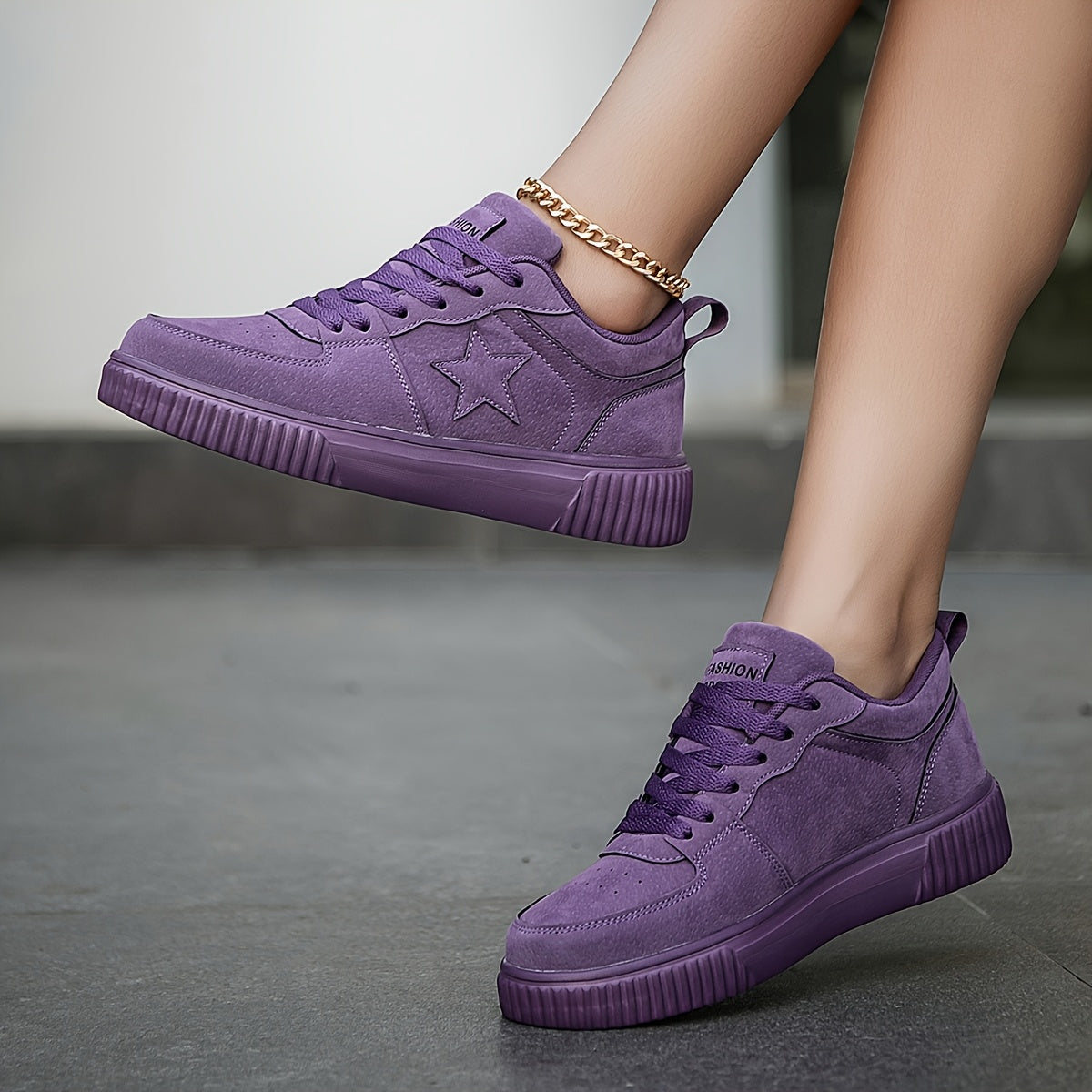 Women's Purple Casual Sneakers with Star Embellishments and Cushioned Sole