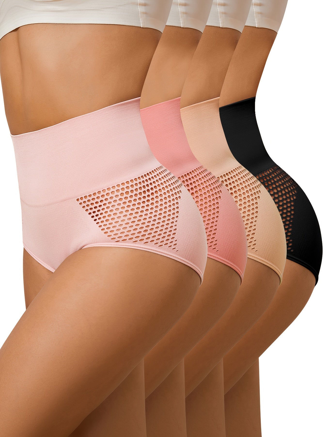 Women High-Waist Mesh Shapewear Panties Tummy Control Butt Lifter Seamless Body Shaper Set of 4