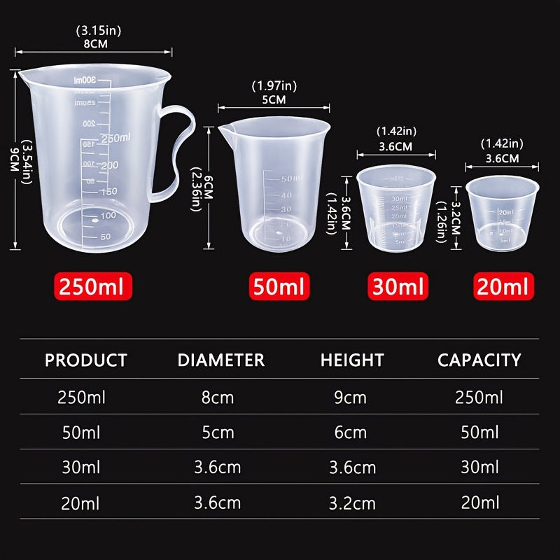 Set of 6 Clear Plastic Measuring Cups Liquid Jugs with Pour Spout Kitchen Essential