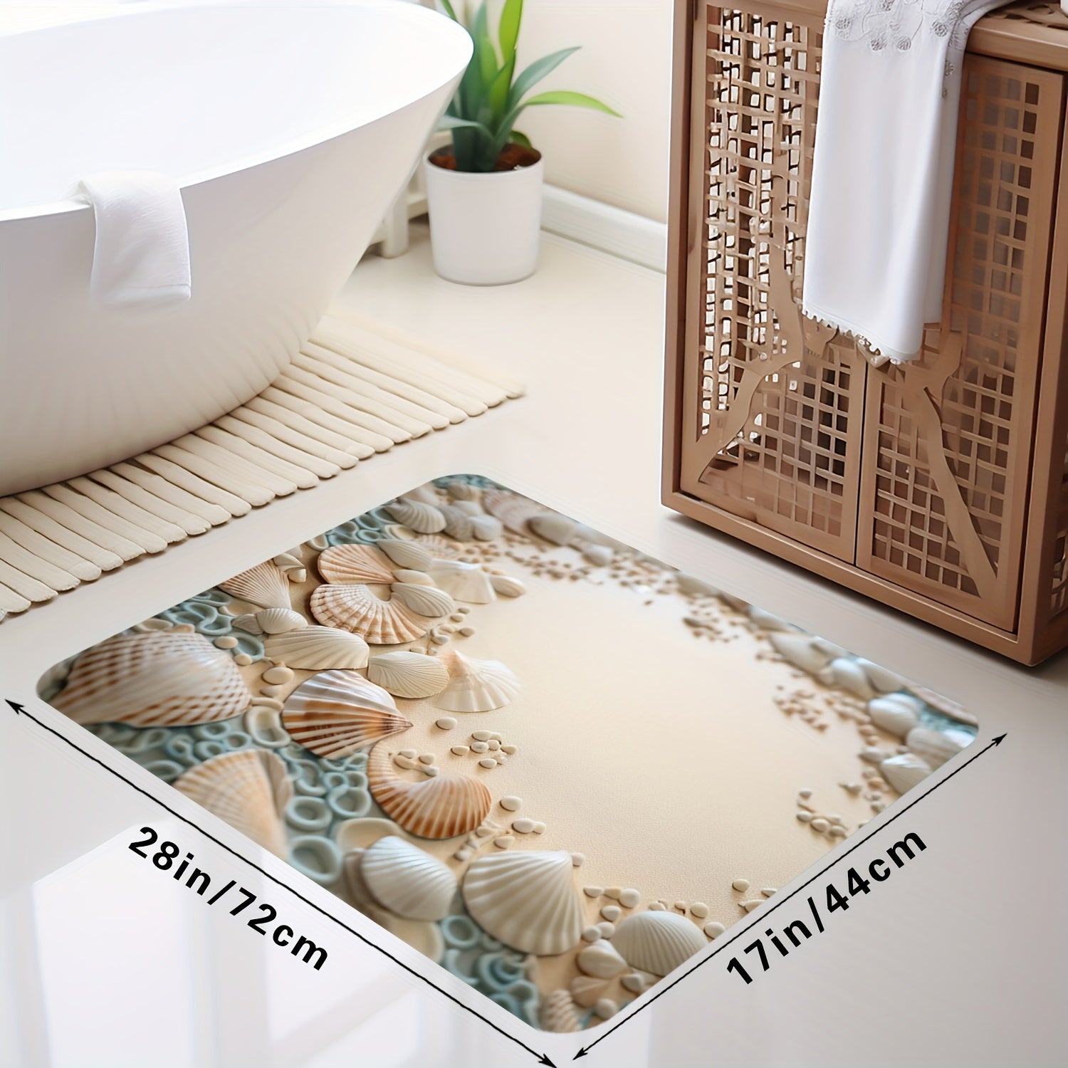 Ocean Coastal Bathroom Rug Non-Slip Floor Mat Washable Small Shower Carpet Nautical Beach Style
