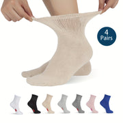 4 Pairs Diabetic Ankle Socks Men Women Non-Binding Loose Fit Cotton Nylon Spandex