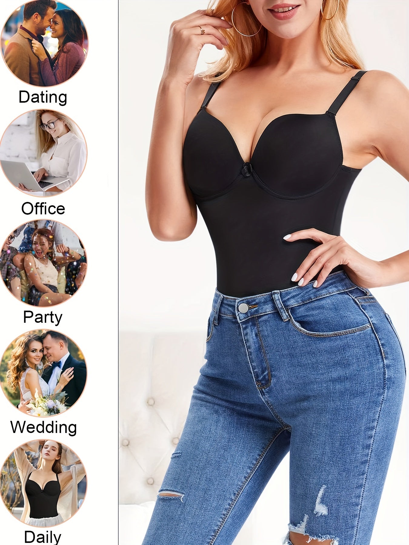 Women's Solid Color Bow Decor Shaping Bodysuit with Tummy Control