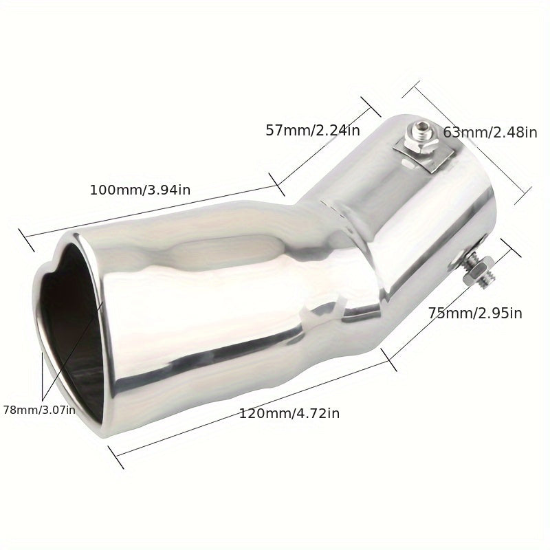 Unisex Stainless Steel Heart Shape Car Exhaust Tips 2.5 Inch Silver Color