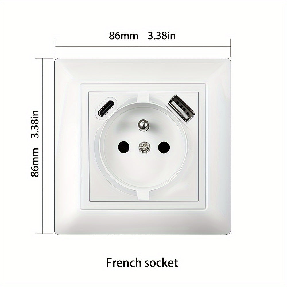EU Type-C USB Wall Socket Flame Retardant PC Panel 110V-250V 16A Standard Socket