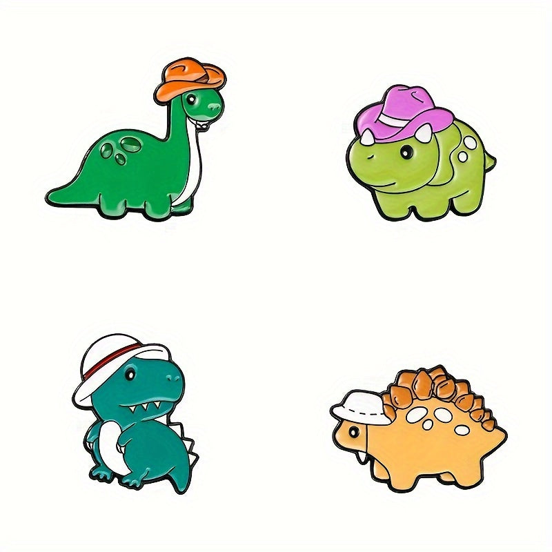 Set of 4 Cartoon Dinosaur Brooch Pins Alloy Minimalist Cute Novelty Accessories