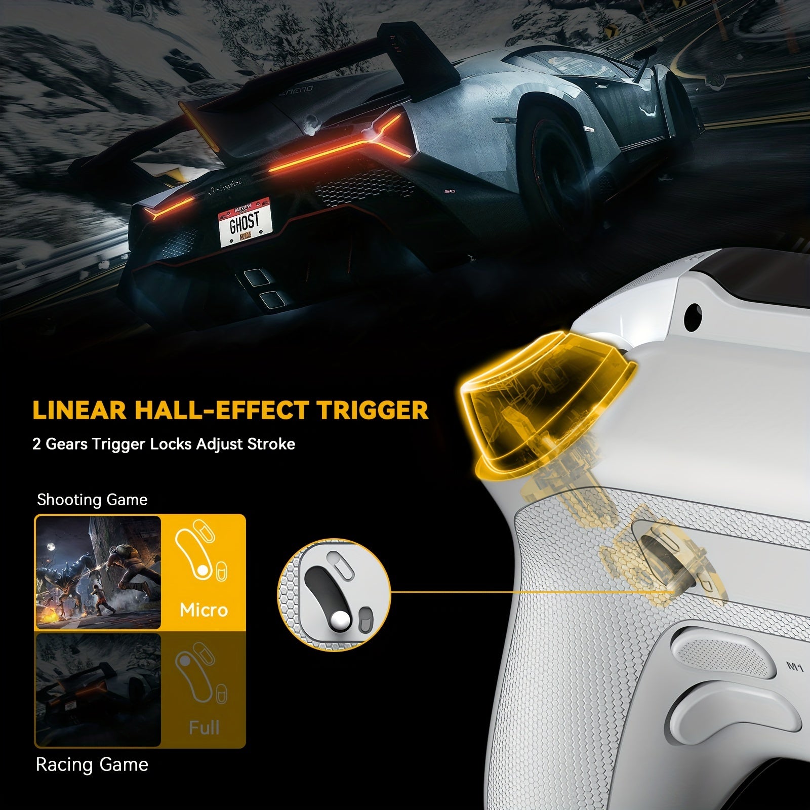 Wireless Gaming Controller for PC Switch iOS Android with Hall Effect Sticks RGB Lighting