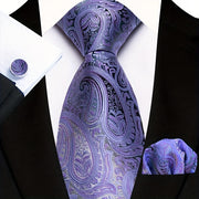 Men's Floral Plaid Necktie and Handkerchief Clip Set for Business and Weddings