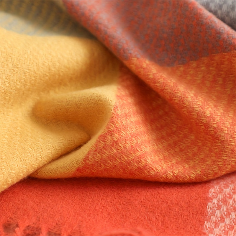 Chal con flecos para otoño e invierno, unisex, de imitación cachemira a cuadros