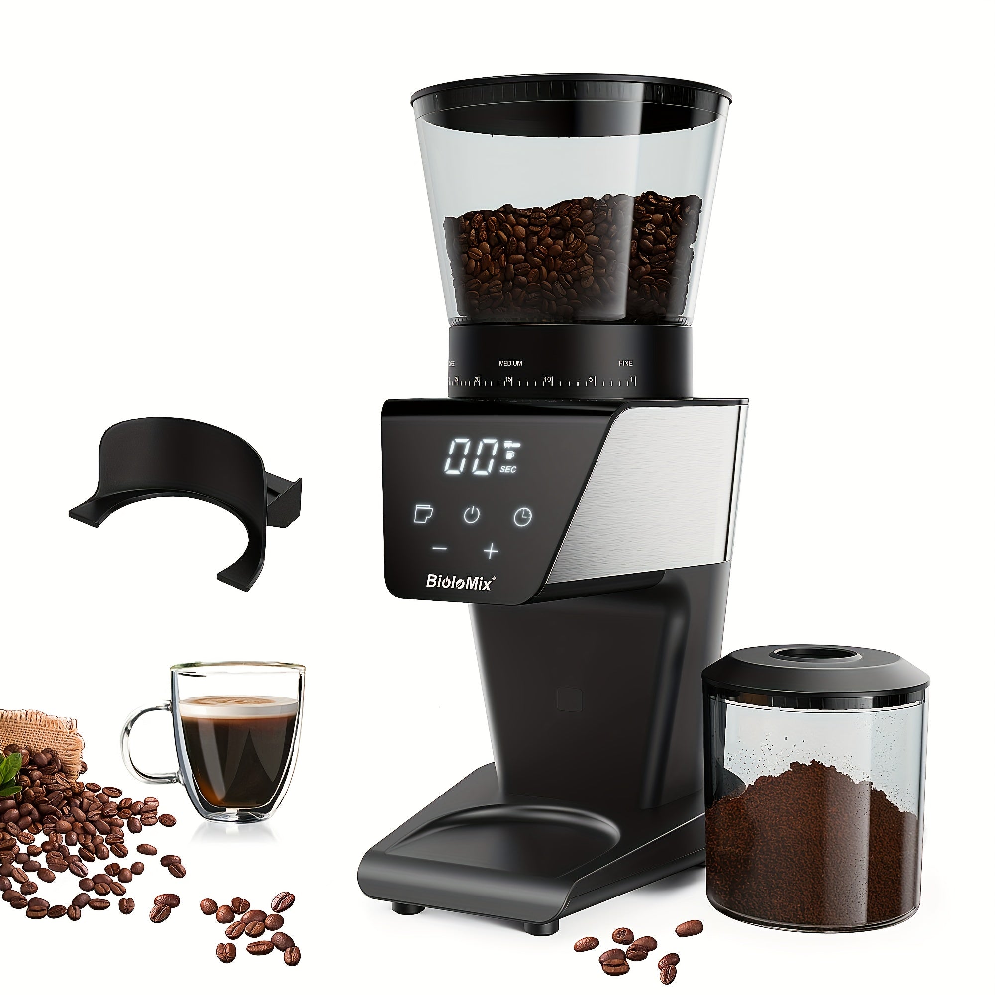 Electric Coffee Bean Grinder Conical Burr 300W Digital Timer 30 Settings