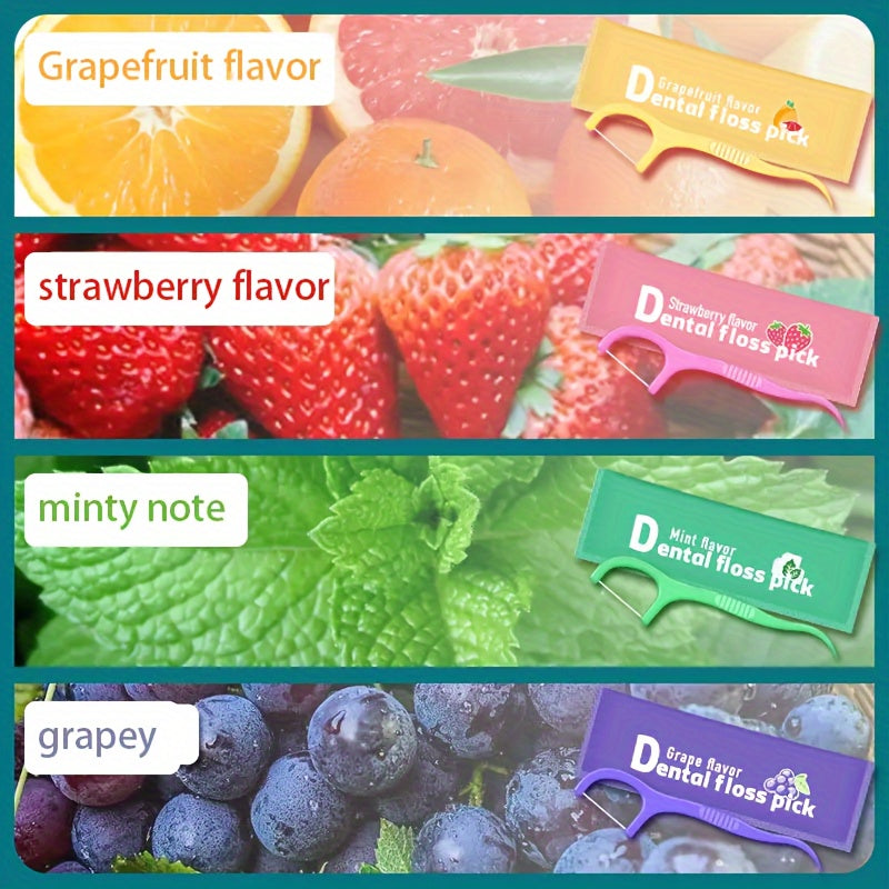 Box Of 50 Fruit-Flavored Floss Picks Mint Toothstring Disposable Floss
