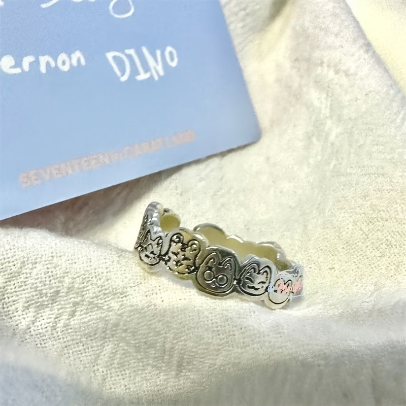 Anillo grabado de dibujos animados ajustable para mujeres y adolescentes, joyería elegante, regalo
