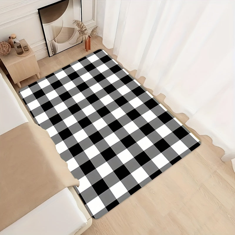 Black and White Buffalo Plaid Rug 8mm Thick Easy to Clean for Living Room Bedroom Bathroom