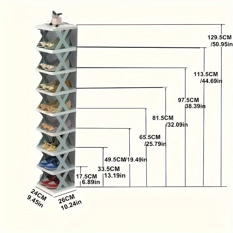 9-Layer Stackable Plastic Shoe Rack Vertical Organizer Space-Saving Floor Mount