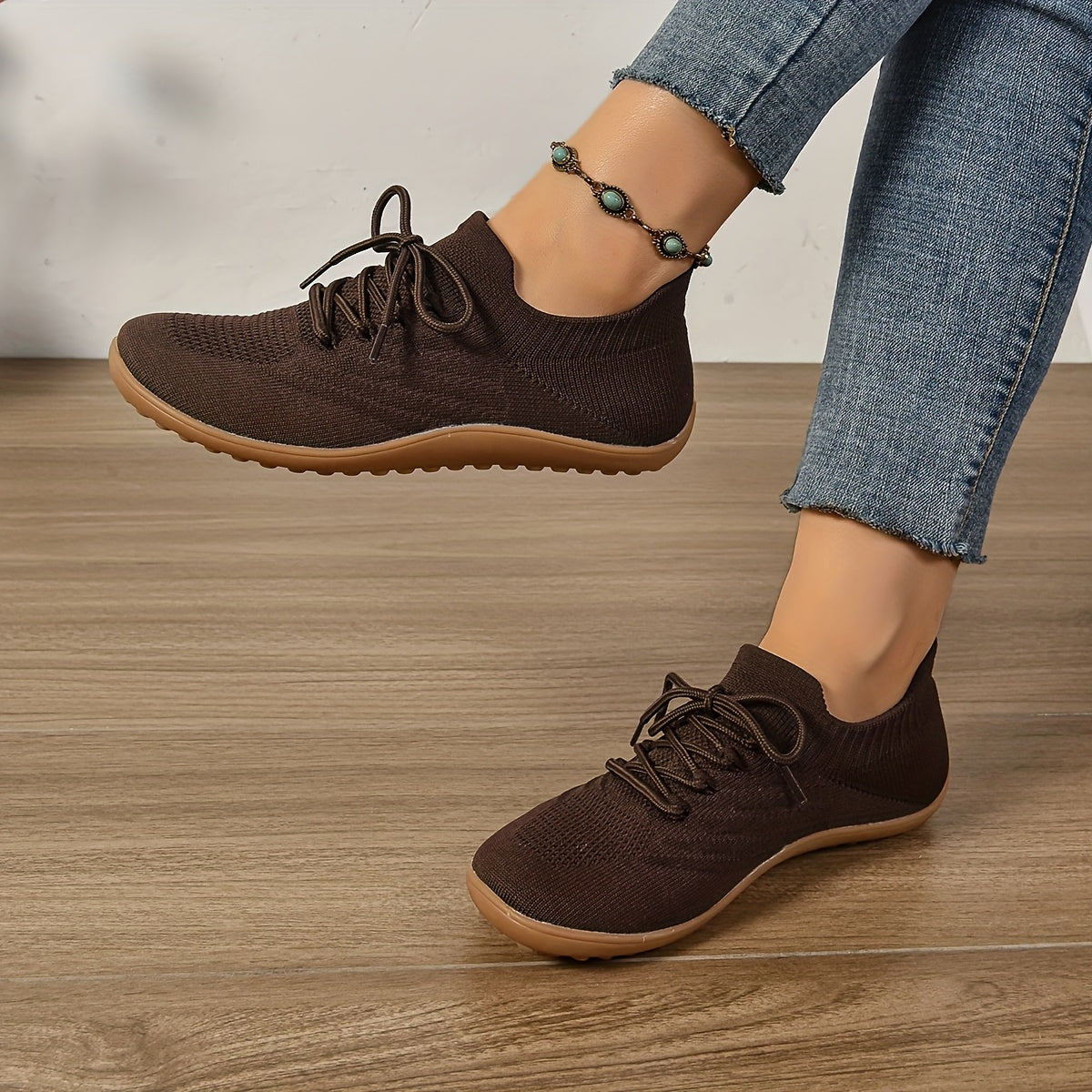 Женские босоногие кроссовки широкая посадка дышащий трикотаж нулевой каблук для прогулок и тенниса