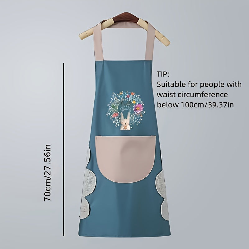 Waterproof Oil-Resistant PVC Kitchen Apron with Hand Wipe Pocket for Cooking Gardening Household