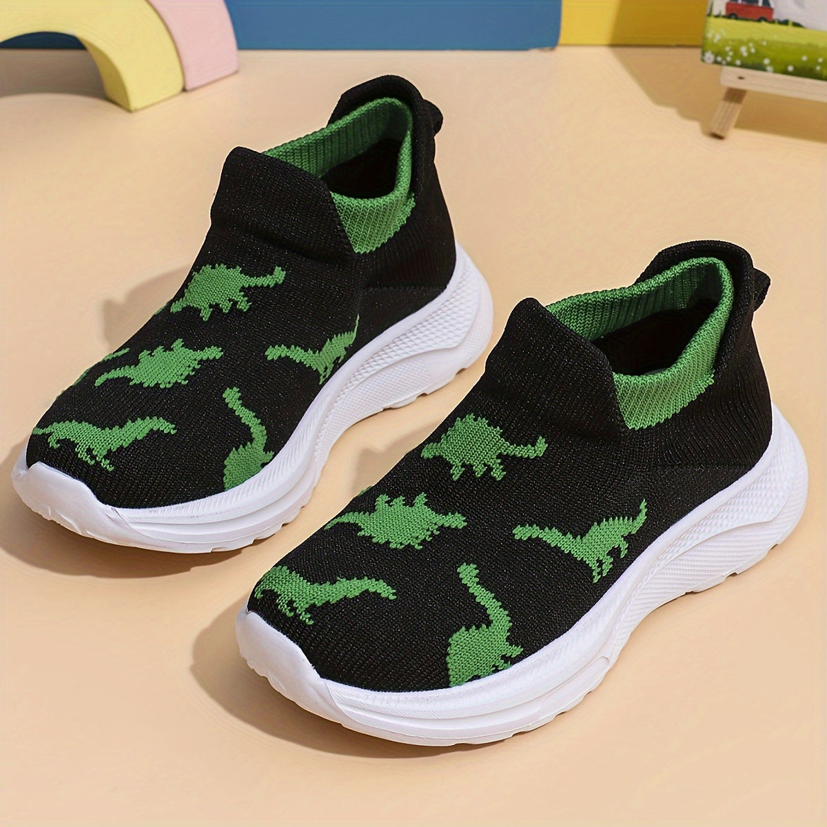 Kids' Dinosaur Cartoon Slip-On Sneakers for Toddlers Breathable Lightweight All-Season
