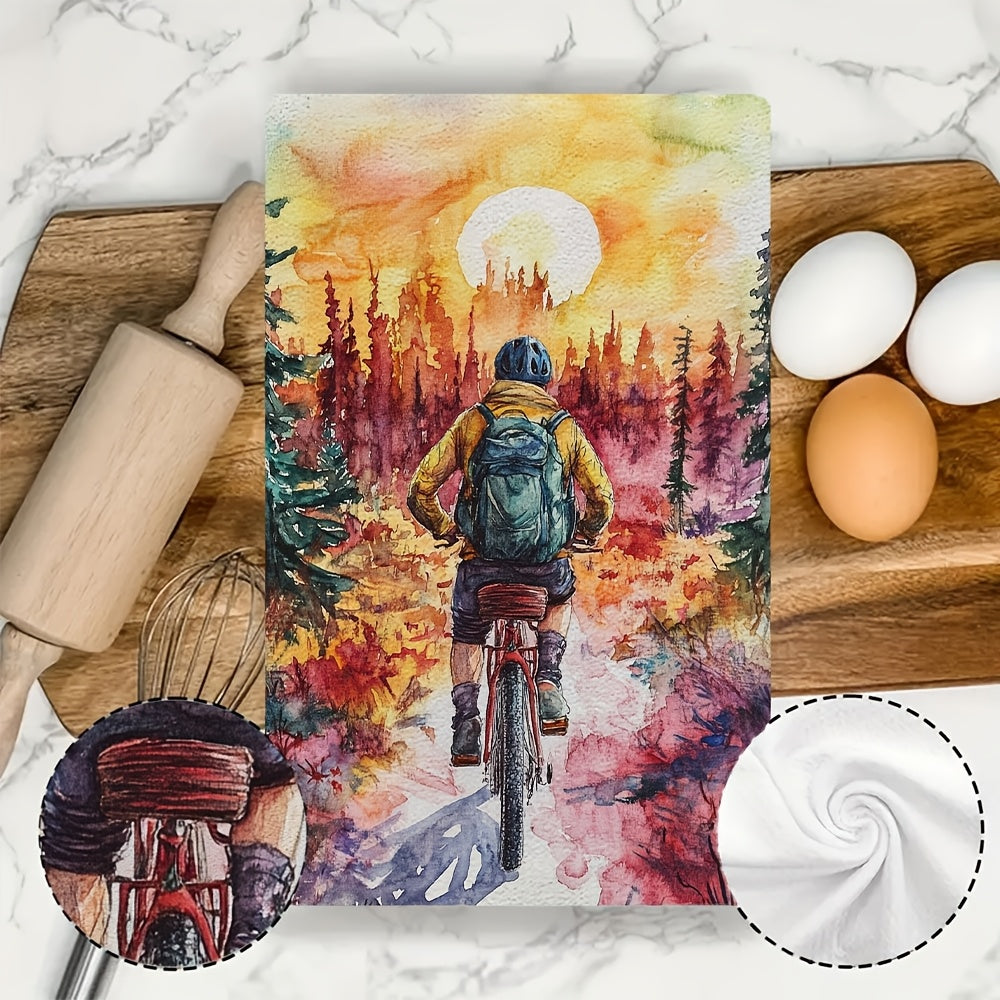 Set of 2 Vibrant Bicycle Adventure Kitchen Towels 40x60cm Absorbent Machine Washable