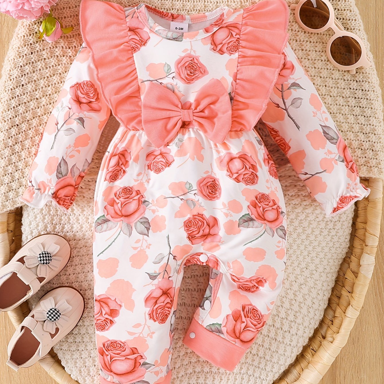 Newborn Baby Girl Onesie with Butterfly and Rose Print Long Sleeve Spring Fall