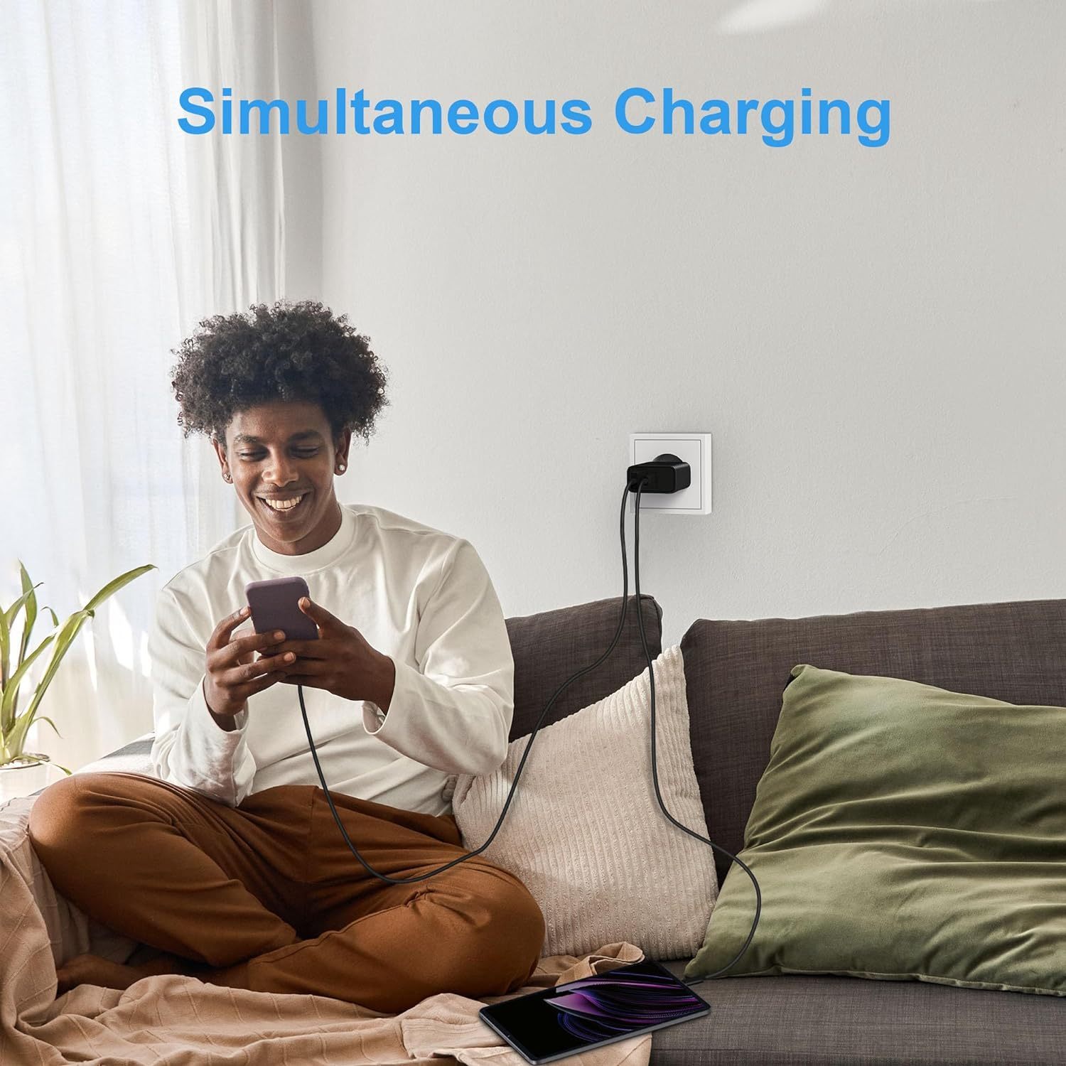 40W Dual Port USB-C Wall Charger with PD QC Fast Charging European Plug for Travel