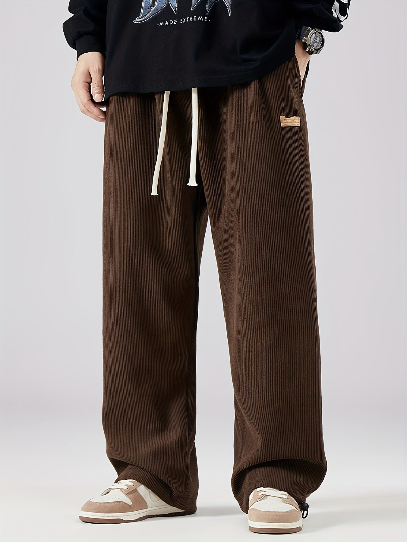 Pantalones de invierno de talla grande para hombre, casual, con patrón geométrico, tela de punto elástica, corte holgado
