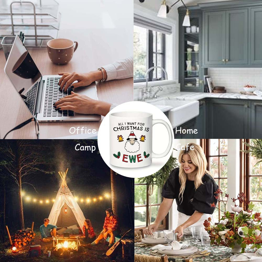 Ceramic Christmas Coffee Mug with Sheep Design Food Safe for Office Dining Camping