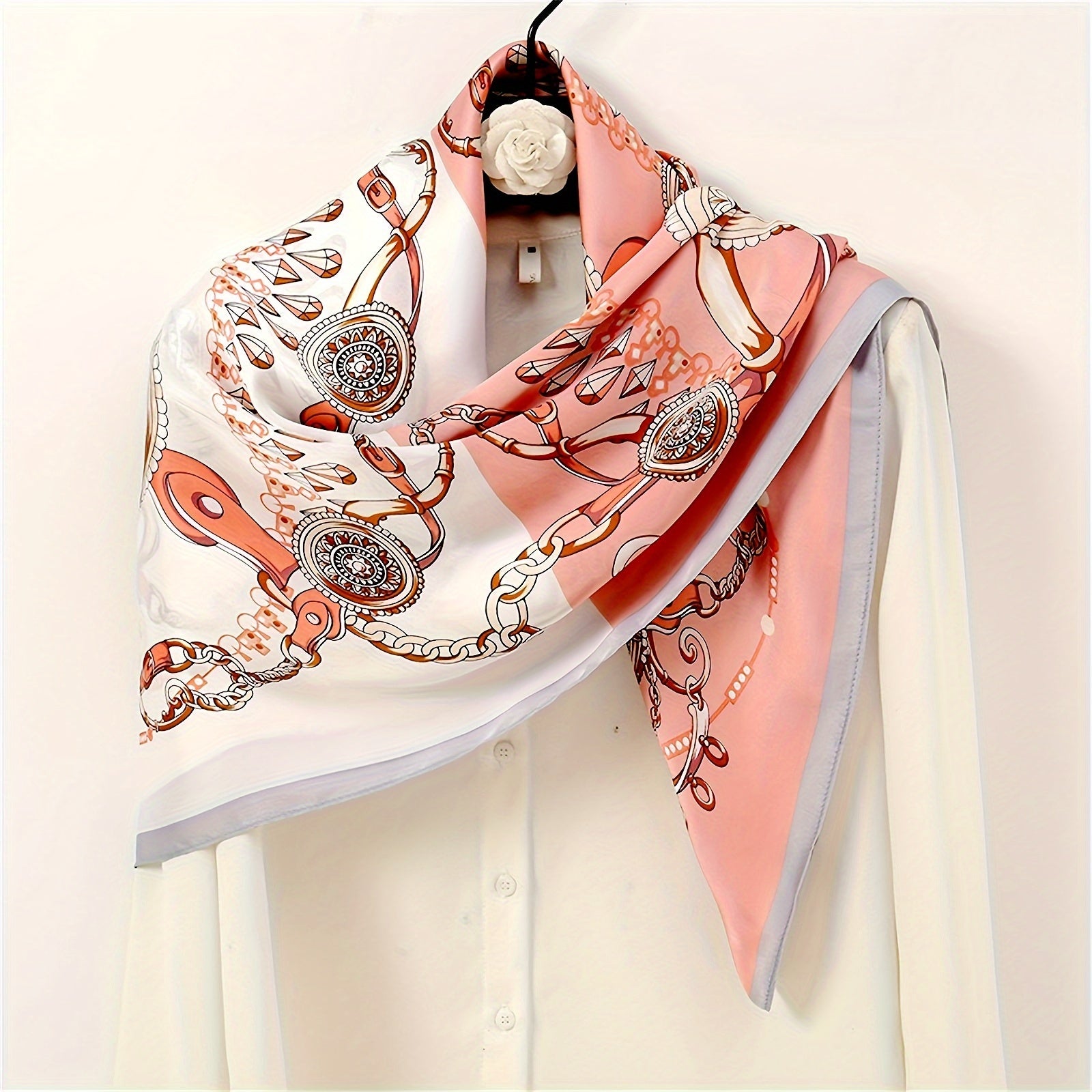 89.99cm Satin Square Scarf with Multicolor Prints Summer Sunscreen Shawl Windproof Head Wrap